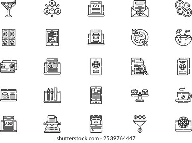 Digital nomad icons collection is a vector illustration with editable stroke.
