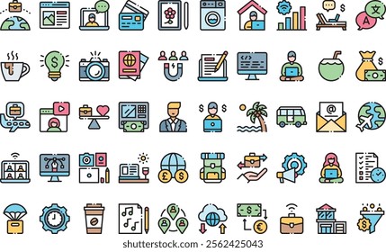 Digital nomad icons High-Quality Vector Icons Collection with Editable Stroke. Ideal for Professional and Creative Projects.