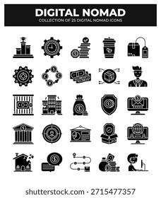 Digital Nomad Icons. Remote Work. Freelancing. and Global Business