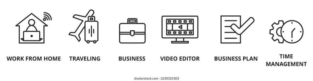 Digital Nomad Line Banner Web Icon Set Vector Illustration
