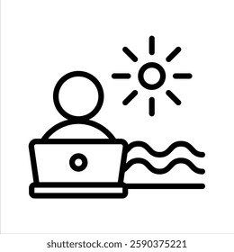 Digital Nomad Line Vector Illustration On White Background.