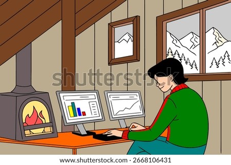 digital nomad in a mountain cabin, remote work