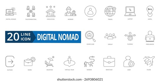 Hoja de iconos de contorno de nómada digital