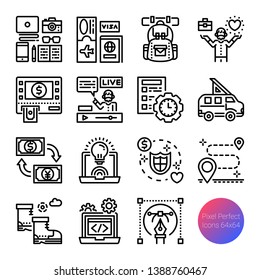 digital nomad outline icons, vector pixel perfect design, editable stroke