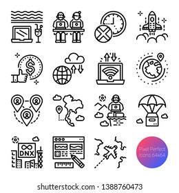 digital nomad outline icons, vector pixel perfect design, editable stroke