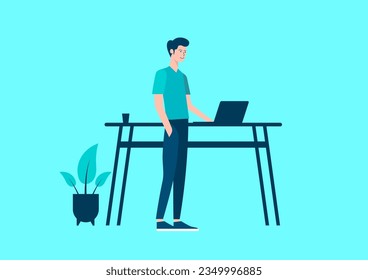 Concepto de trabajo nómada digital. Diseño de personajes modernos cartografía masculina independiente vectorial gráfico