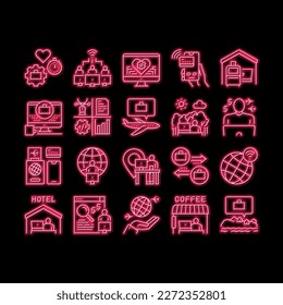 Digital Nomad Worker neon light sign vector. Freelancer Nomad Remote Work And Traveling, Working In Hotel And Coffee Cafe Illustrations