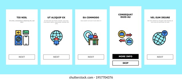 Digital Nomad Worker Onboarding Mobile App Page Screen Vector. Freelancer Nomad Remote Work And Traveling, Working In Hotel And Coffee Cafe Illustrations