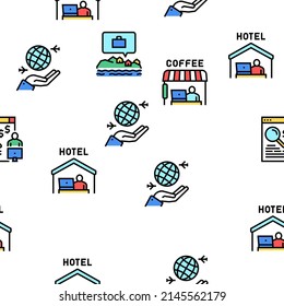 Digital Nomad Worker Vector Seamless Pattern Thin Line Illustration