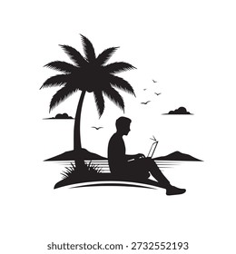 "Nômade Digital Trabalhando Online Enquanto Viaja Ícone."
