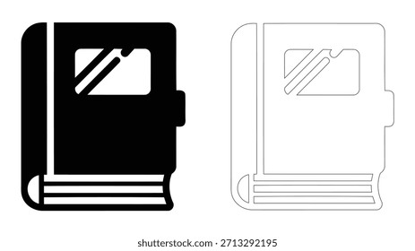 Icono de cuaderno digital que representa un bloc de notas electrónico para almacenar notas e ideas, aislado sobre fondo blanco.