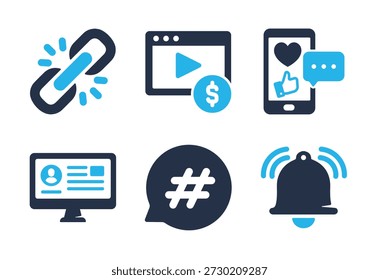Conjunto de iconos de notificación digital y promoción. Iconos de la serie de glifos sólidos