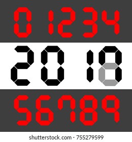 Digital Number 0 to 9 the with 2017 changing to 2018 center, New year 2018 concept.