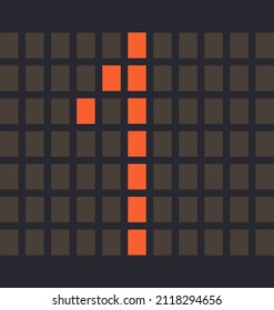 Digital number 1, Led orange color and a dark background, Vector illustration