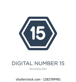 digital number 15 icon vector on white background, digital number 15 trendy filled icons from Technology collection, digital number 15 vector illustration
