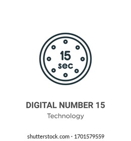 Digital number 15 outline vector icon. Thin line black digital number 15 icon, flat vector simple element illustration from editable technology concept isolated stroke on white background