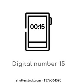 digital number 15 vector line icon. Simple element illustration. digital number 15 outline icon from technology concept. Can be used for web and mobile