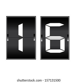 digital number 16 on a mechanical timetable 