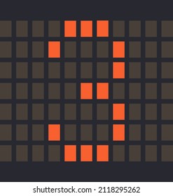 Digital number 3, Led orange color and a dark background, Vector illustration
