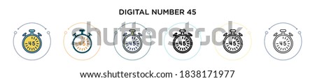 Digital number 45 icon in filled, thin line, outline and stroke style. Vector illustration of two colored and black digital number 45 vector icons designs can be used for mobile, ui, web