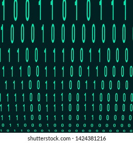 Digital Number Background with Neon Binary Code. Cyber Security Concept. Vector Illustration