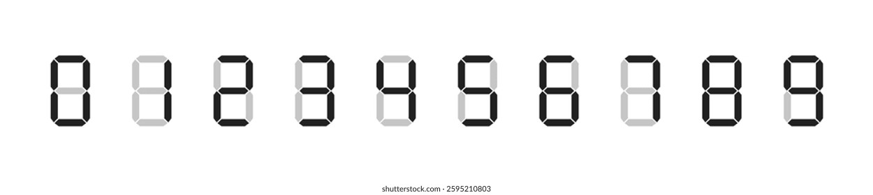 Digital number. Digital clock numbers. Seven-segment display. Vector illustration.