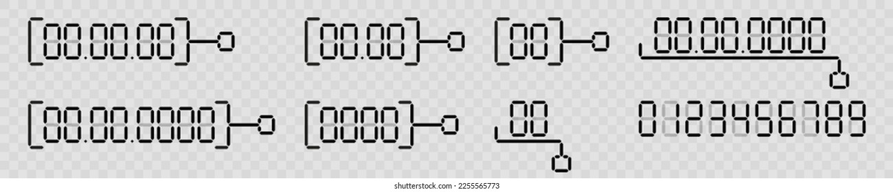 Digital number countdown. Digital numbers for watch, alarm clock, timer set vector icons stock illustration