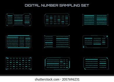 Digital Number Data Sampling Dashboard Infographic Report. UI Encoding Information System Transfer Concept Vector Set.