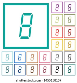digital number eight of seven segment type flat color icons with quadrant frames on white background