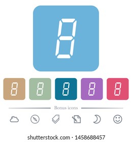 digital number eight of seven segment type white flat icons on color rounded square backgrounds. 6 bonus icons included