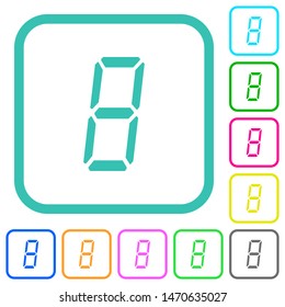 digital number eight of seven segment type vivid colored flat icons in curved borders on white background