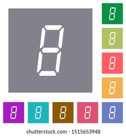 digital number eight of seven segment type flat icons on simple color square backgrounds