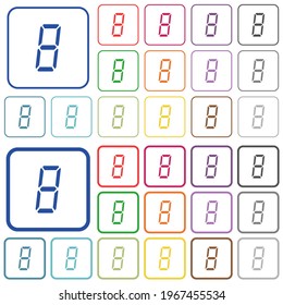 digital number eight of seven segment type color flat icons in rounded square frames. Thin and thick versions included.