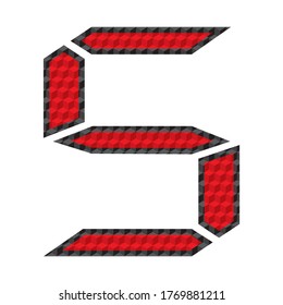 Digital Number Five. Vector Illustration Of 3D Digital Number Five As Electronic Digit For Electronic Screen. 3D Cube Pattern