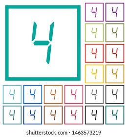 digital number four of seven segment type flat color icons with quadrant frames on white background