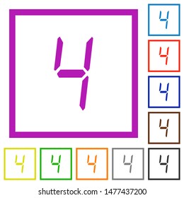 digital number four of seven segment type flat color icons in square frames on white background