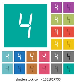 digital number four of seven segment type multi colored flat icons on plain square backgrounds. Included white and darker icon variations for hover or active effects.