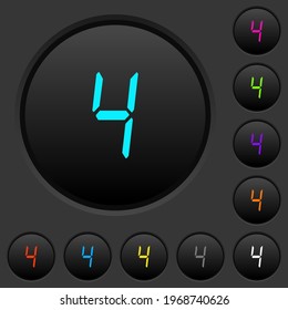 número digital cuatro de siete segmentos tipo botones de inserción oscuro con iconos de color vívido en fondo gris oscuro
