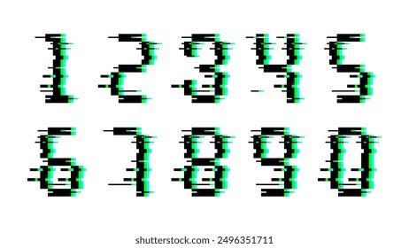 Número digital con efecto glitch. Vector de número de píxeles distorsionado.