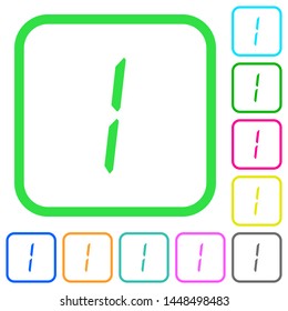 digital number one of seven segment type vivid colored flat icons in curved borders on white background