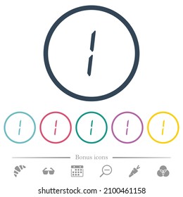 digital number one of seven segment type flat color icons in round outlines. 6 bonus icons included.