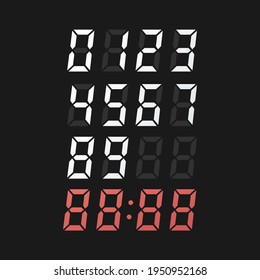 Digital number set for calculators and digital clocks. Colored vector illustration. Isolated on black background.