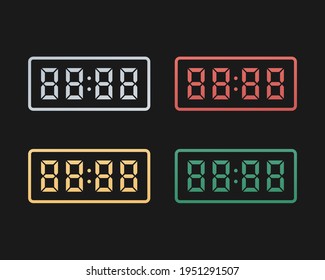 Digital number set for calculators and digital clocks. Colored vector illustration. Isolated on black background.
