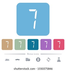 digital number seven of seven segment type white flat icons on color rounded square backgrounds. 6 bonus icons included