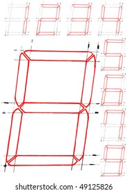 Digital number sketches - vector illustration