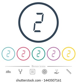 digital number two of seven segment type flat color icons in round outlines. 6 bonus icons included.