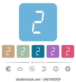 digital number two of seven segment type white flat icons on color rounded square backgrounds. 6 bonus icons included