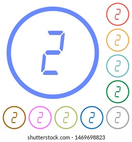 digital number two of seven segment type flat color vector icons with shadows in round outlines on white background