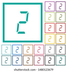 digital number two of seven segment type flat color icons with quadrant frames on white background