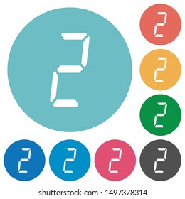 digital number two of seven segment type flat white icons on round color backgrounds